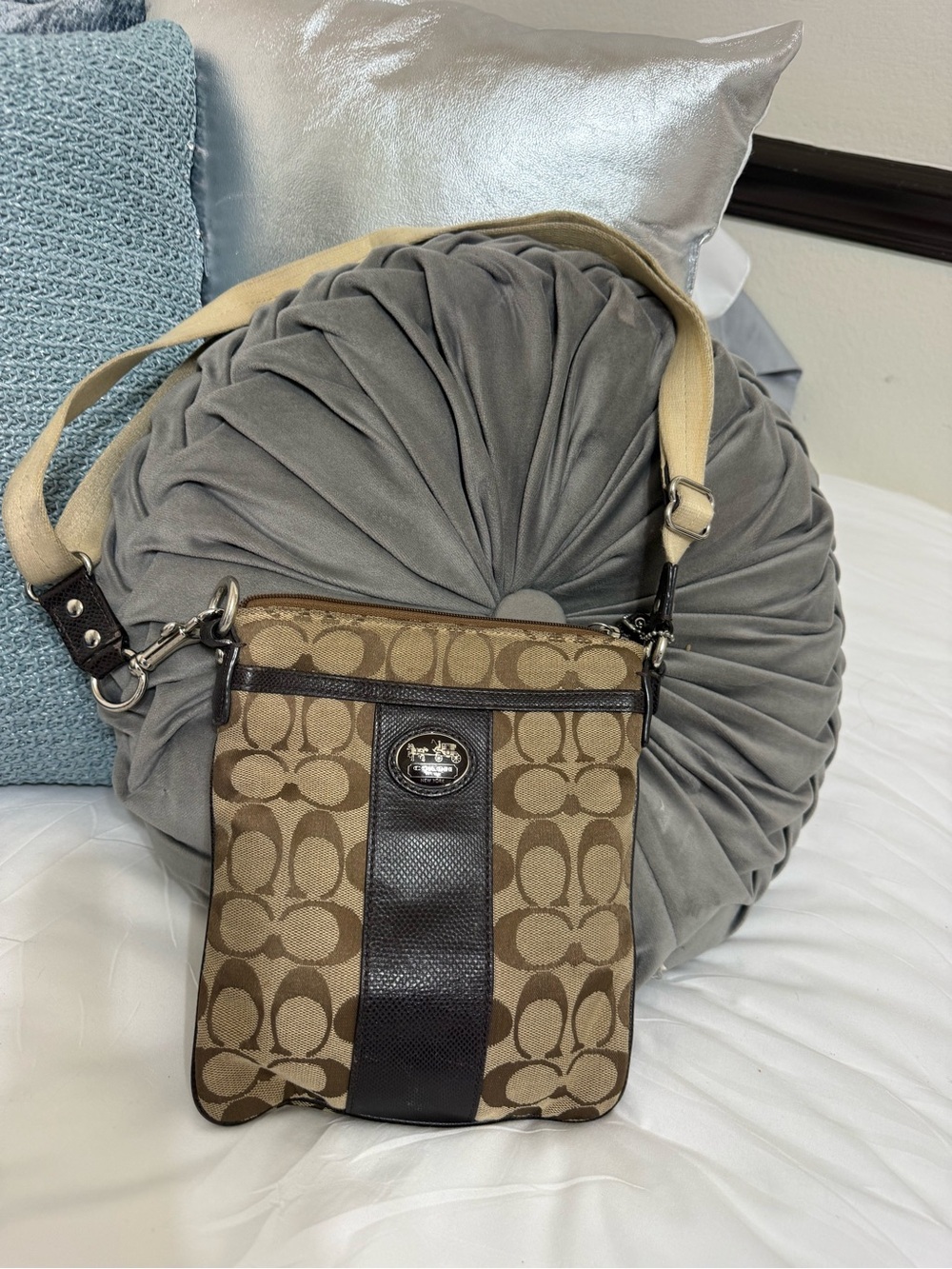 Coach Khaki and Brown Canvas Crossbody Bag